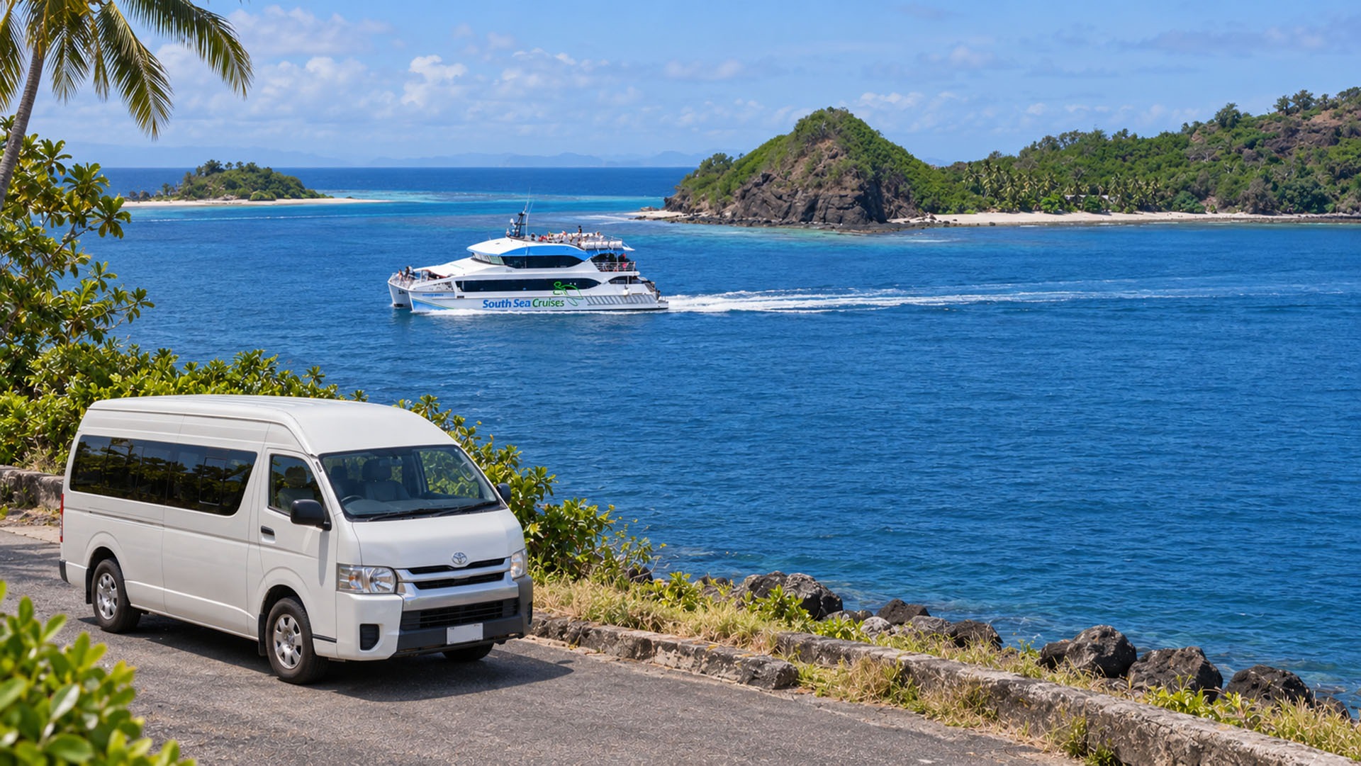 South Sea Cruises ferry travelling through Fiji’s islands